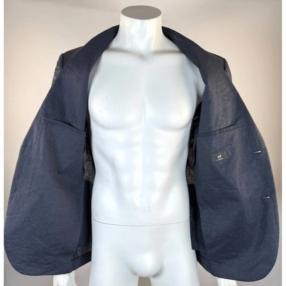 H&M Linen Slim Fit Blazer Men 42R EUC Sport Coat Unlined Breathable‎ Lightweight